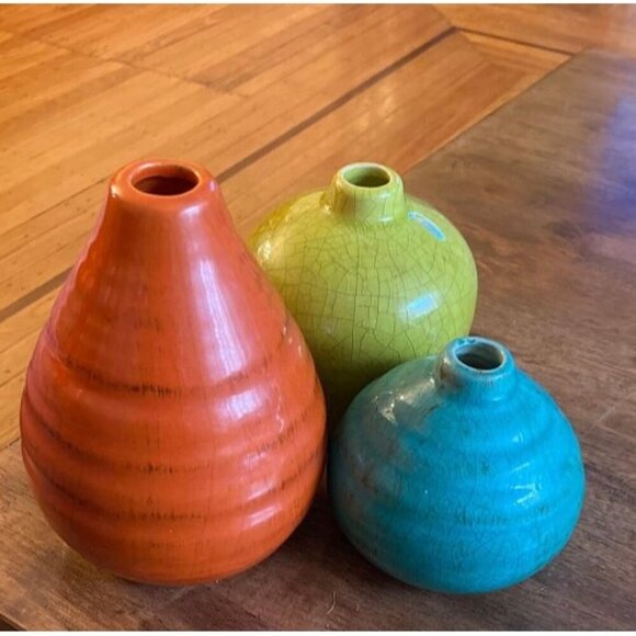 New Ceramic Vase Set- 3 Small Vases, Rustic Home Décor, Modern Farmhouses - Picture 1 of 2